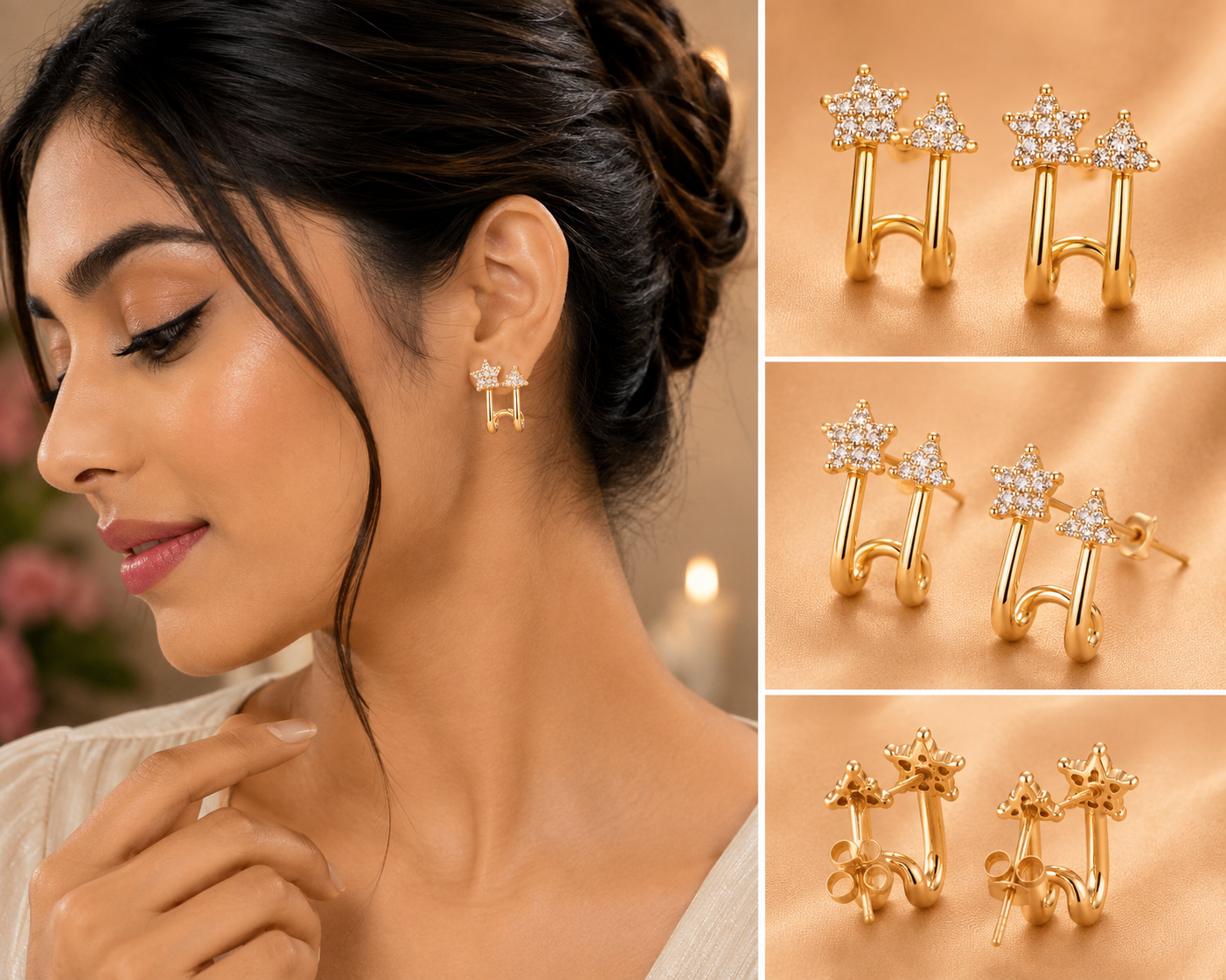 Twin Star Crystal Ear Jacket Earrings